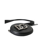 Dolce & Gabbana Black Round Leather DG Logo Coin Purse Lanyard Wallet SMY10334