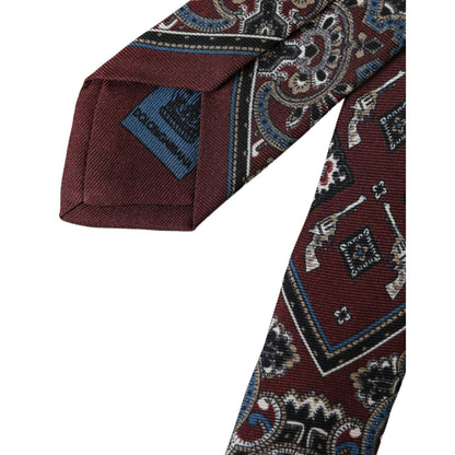 Dolce & Gabbana Bordeaux Printed 100% Silk Adjustable Men Tie