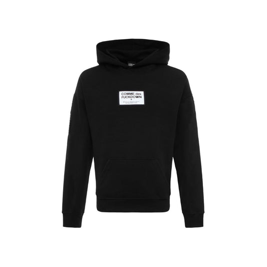 Comme Des Fuckdown black cotton sweater with front pocket and logo label on the chest.