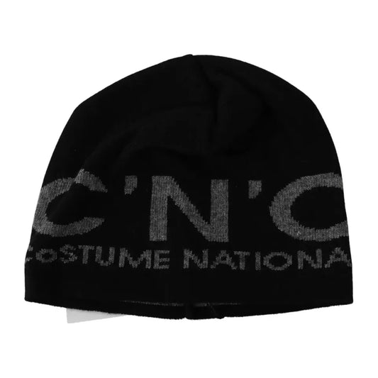 Costume National Black Wool Blend Branded Beanie Hat Costume National Black