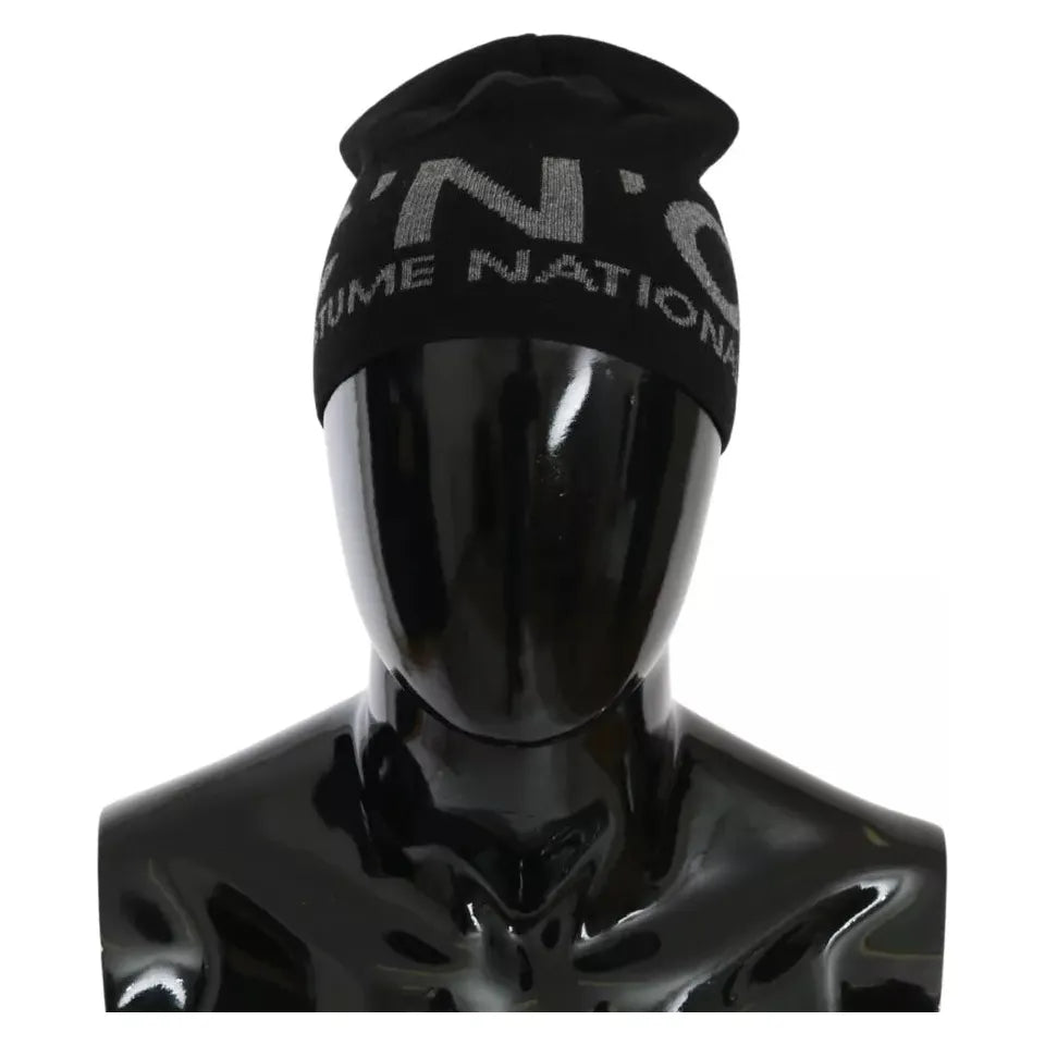 Costume National Black Wool Blend Branded Beanie Hat Costume National Black