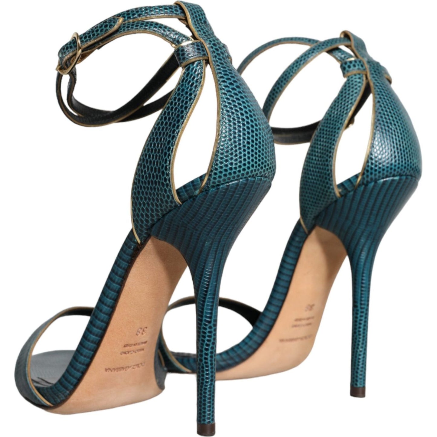 Dolce & Gabbana Dark Green Calf Leather Heels Sandals Shoes LA10356-38
