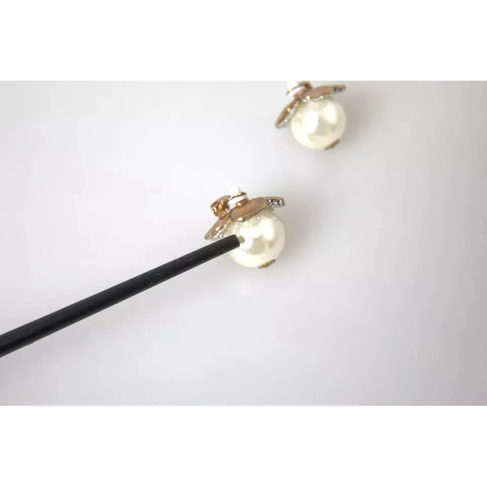 Dolce & Gabbana Gold Tone Maxi Faux Pearl Floral Clip-on Jewelry Earrings SMY10169