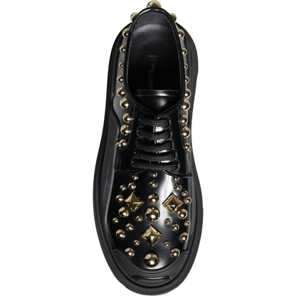 Dolce & Gabbana Black Leather Trekking Derby Embellished Shoes