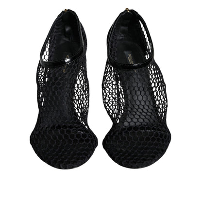 Dolce & Gabbana Black Mesh Leather Heels Keira Sandals Shoes