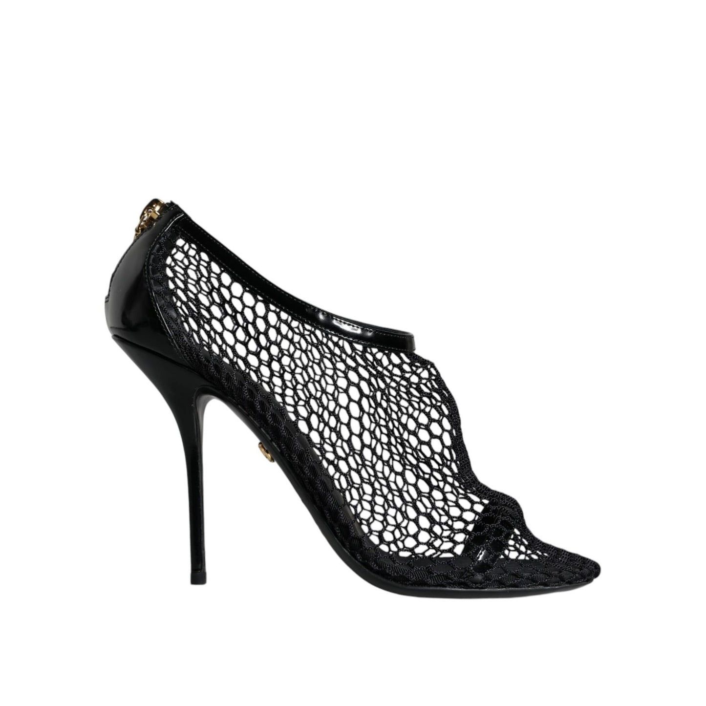 Dolce & Gabbana Black Mesh Leather Heels Keira Sandals Shoes