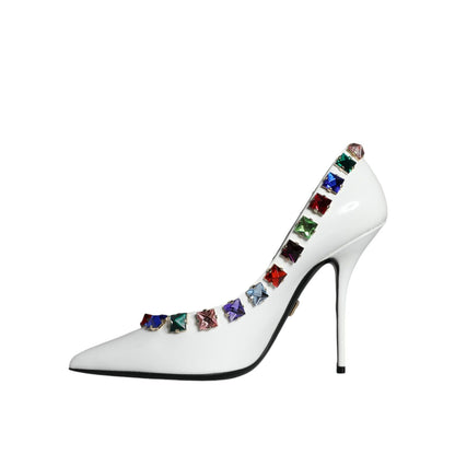 Dolce & Gabbana White Crystals Leather High Heels Pumps Shoes