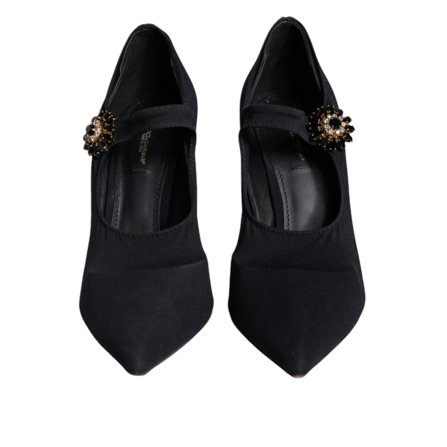 Dolce & Gabbana Black Mary Jane Jersey Crystal Pumps Shoes