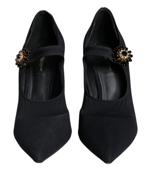 Dolce & Gabbana Black Mary Jane Jersey Crystal Pumps Shoes Dolce & Gabbana Black