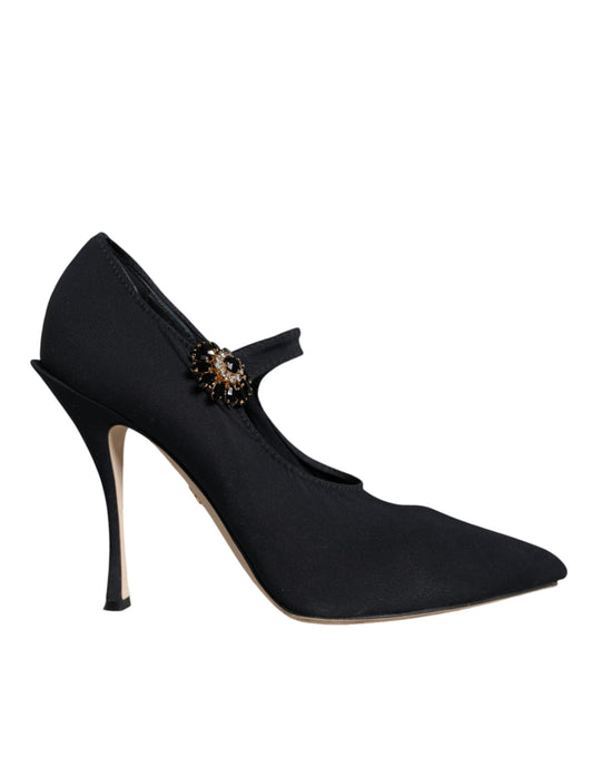 Dolce & Gabbana Black Mary Jane Jersey Crystal Pumps Shoes Dolce & Gabbana Black