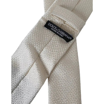 Dolce & Gabbana Off White 100% Silk Adjustable Necktie Men Tie