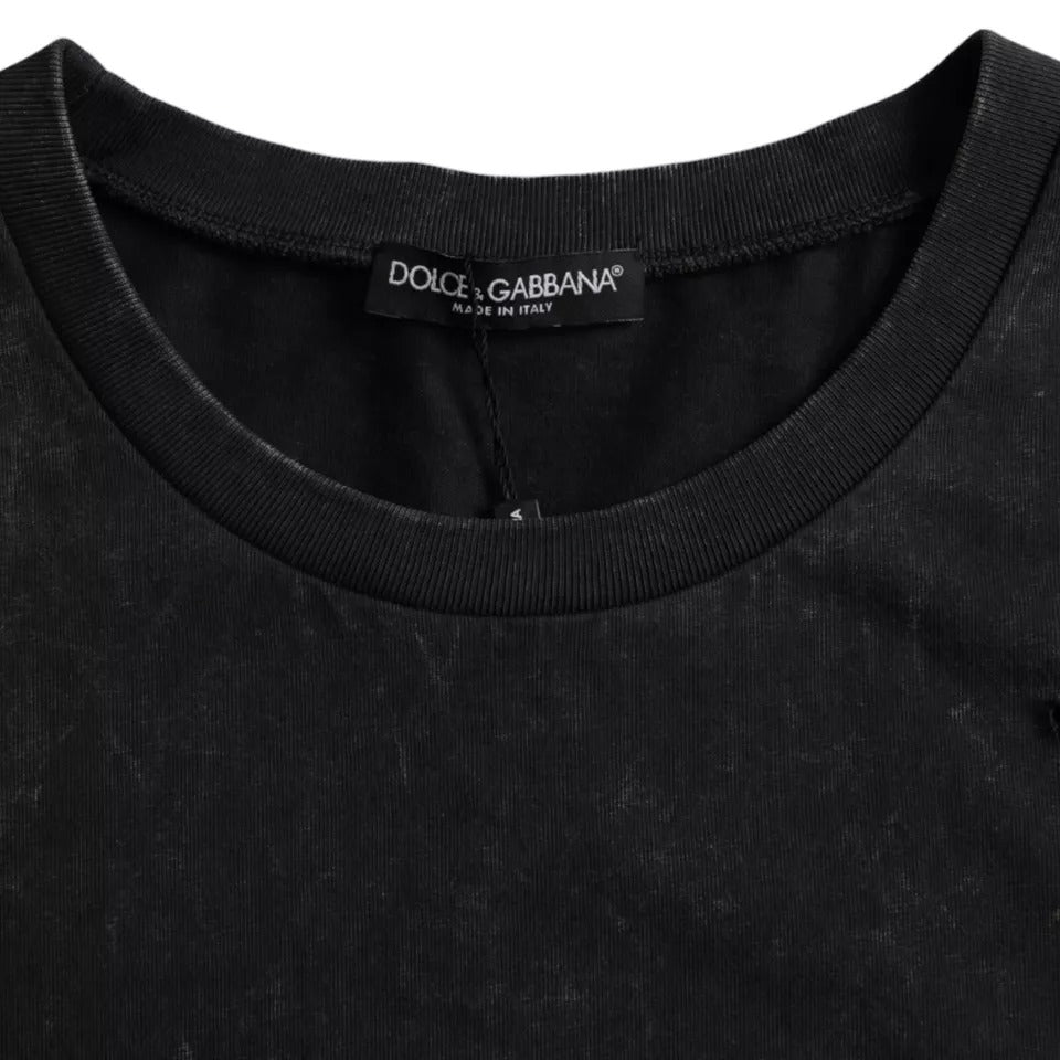 تي شيرت Dolce &amp; Gabbana من القطن بطبعة جرافيكية باللون الأسود وياقة دائرية