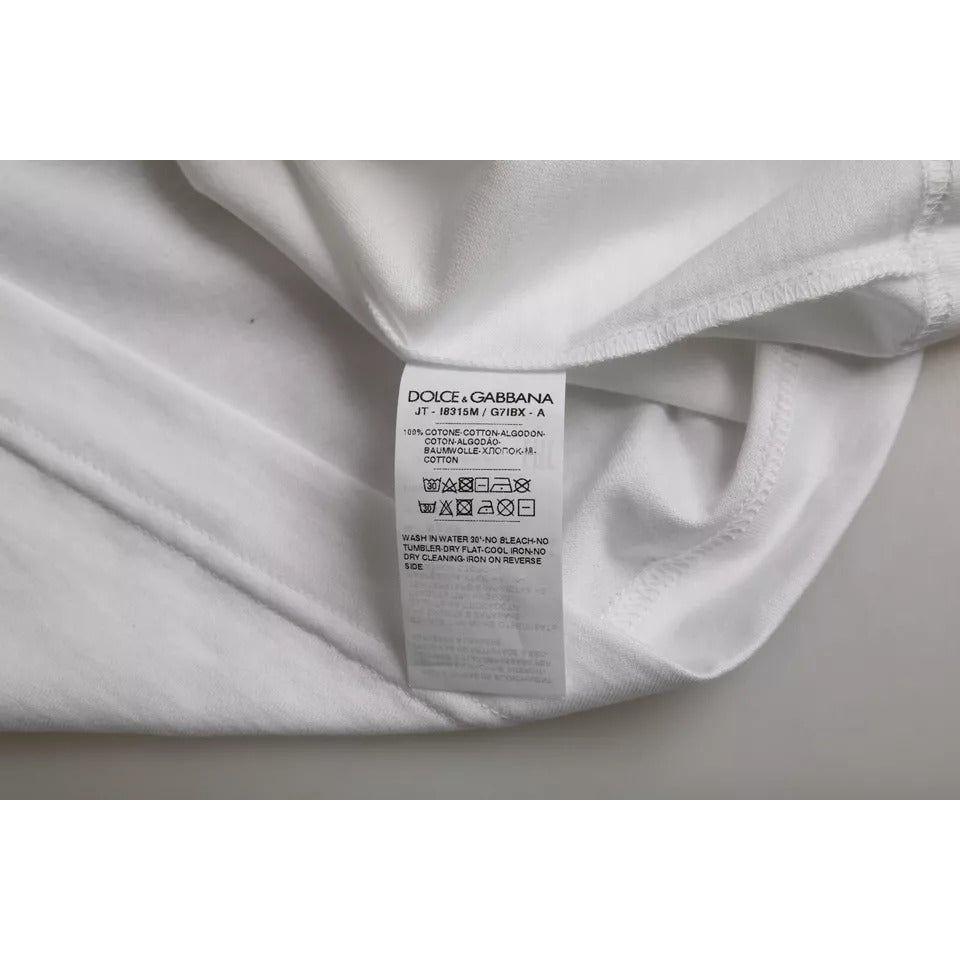 تي شيرت دولتشي آند غابانا أبيض من القطن برقبة دائرية وأكمام قصيرة