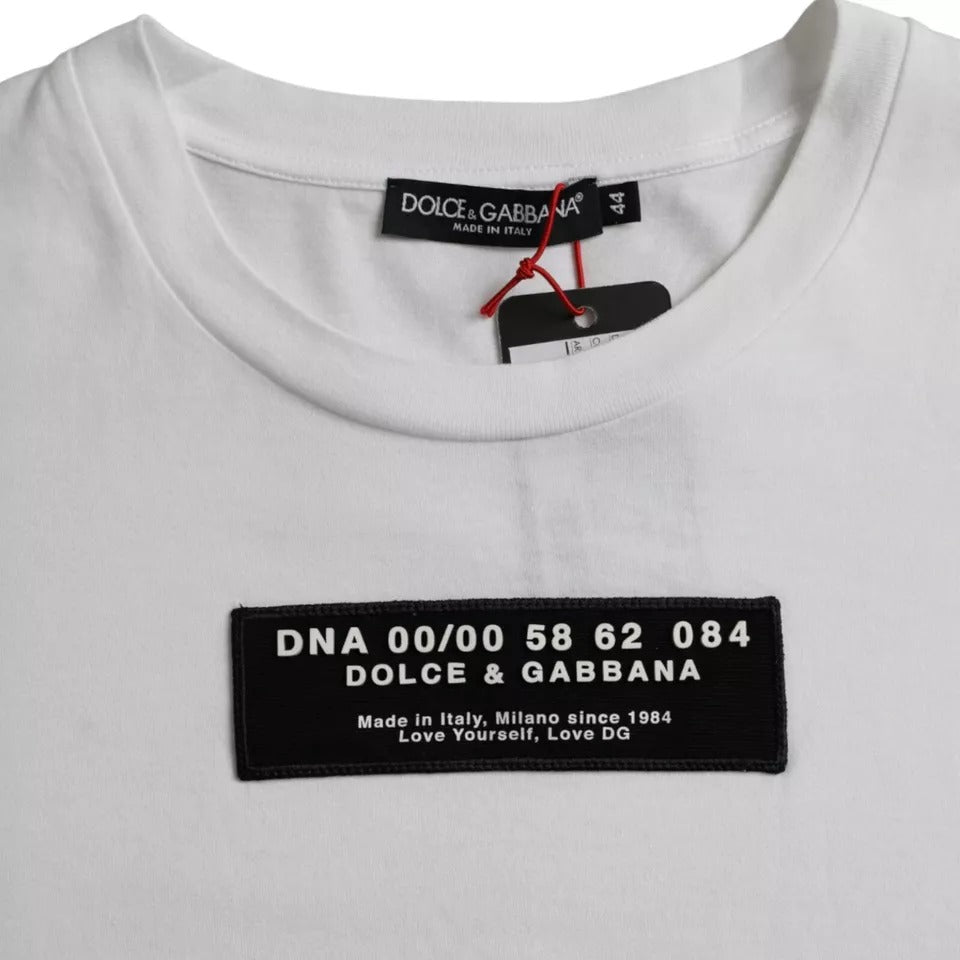 تي شيرت رجالي كاجوال من القطن باللون الأبيض من Dolce &amp; Gabbana مع تطريز DG