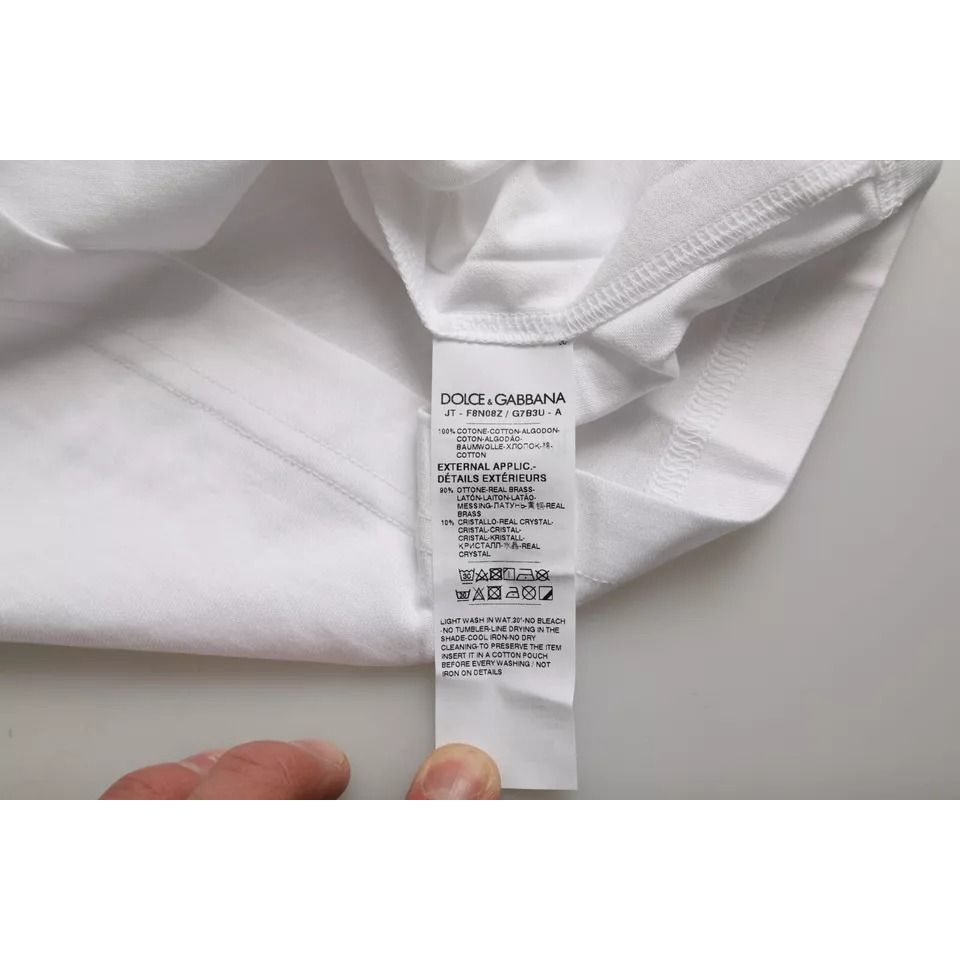 تي شيرت دولتشي آند غابانا أبيض من القطن برقبة دائرية وأكمام قصيرة
