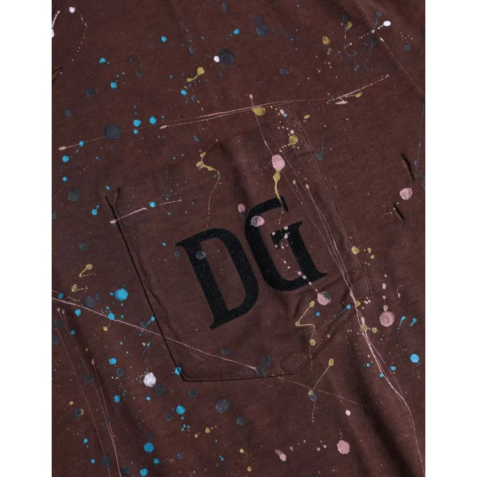 تي شيرت Dolce &amp; Gabbana باللون البني من القطن برقبة دائرية