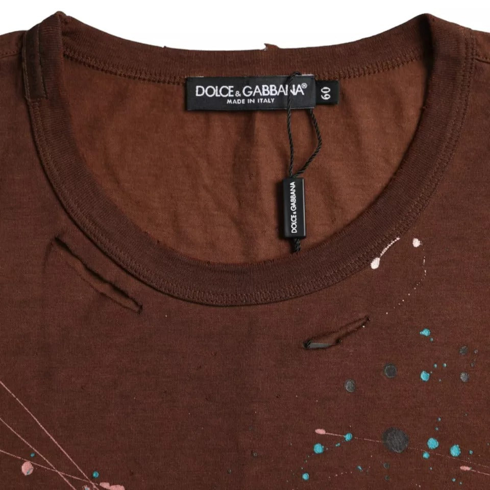 تي شيرت Dolce &amp; Gabbana باللون البني من القطن برقبة دائرية