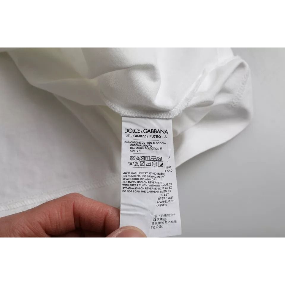 تي شيرت Dolce &amp; Gabbana من القطن الأبيض المنقوش بشعار
