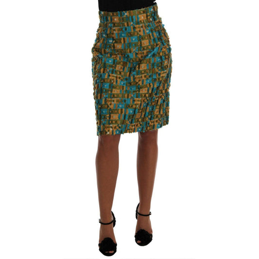 Dolce & Gabbana Elegant Green Jacquard High Waist Skirt Dolce & Gabbana Dark Slate Gray