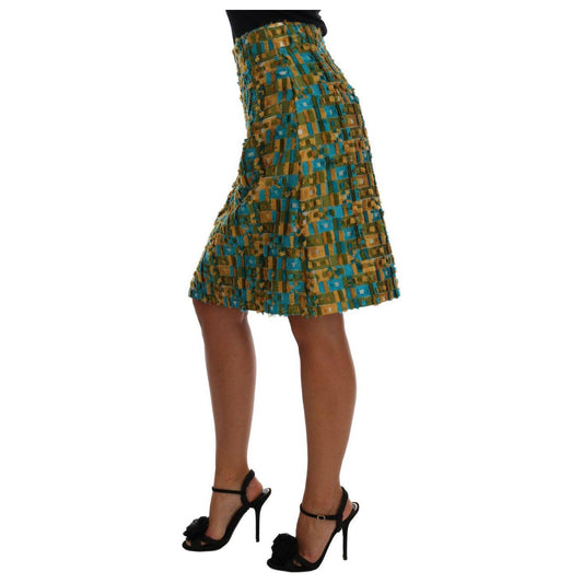 Dolce & Gabbana Elegant Green Jacquard High Waist Skirt Dolce & Gabbana Dark Olive Green