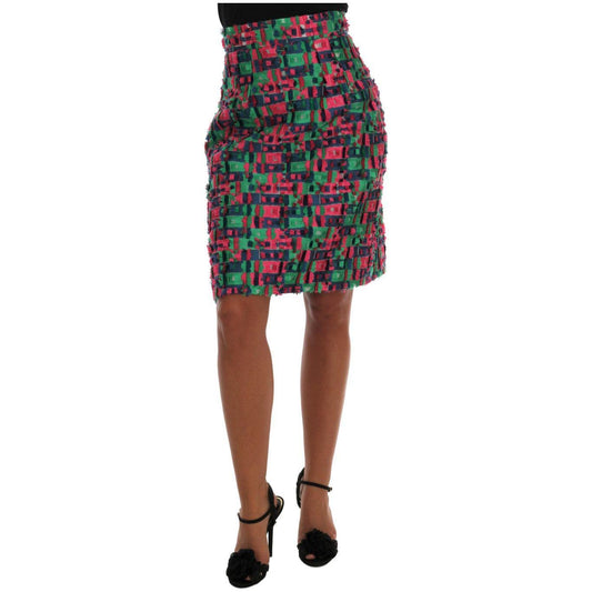 Dolce & Gabbana Elegant Jacquard High Waist Pencil Skirt Dolce & Gabbana Dark Slate Gray