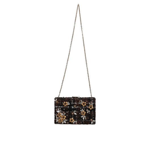 Dolce & Gabbana Multicolor Tweed Floral Clutch Evening Party Purse CrossBody Bag BAG1535