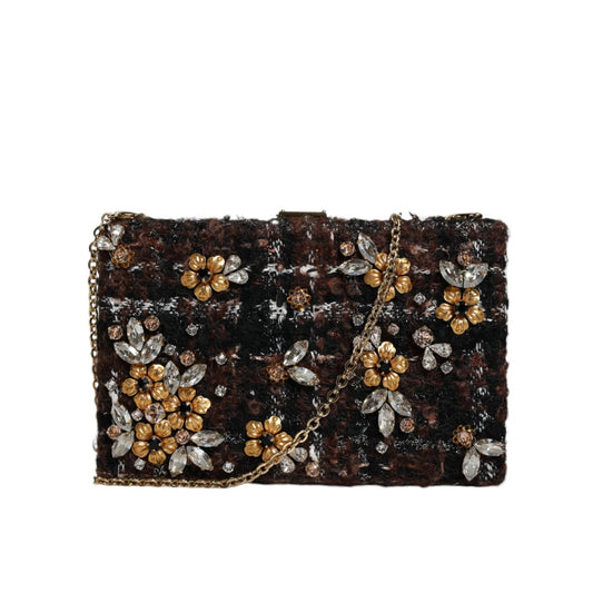 Dolce & Gabbana Multicolor Tweed Floral Clutch Evening Party Purse CrossBody Bag BAG1535