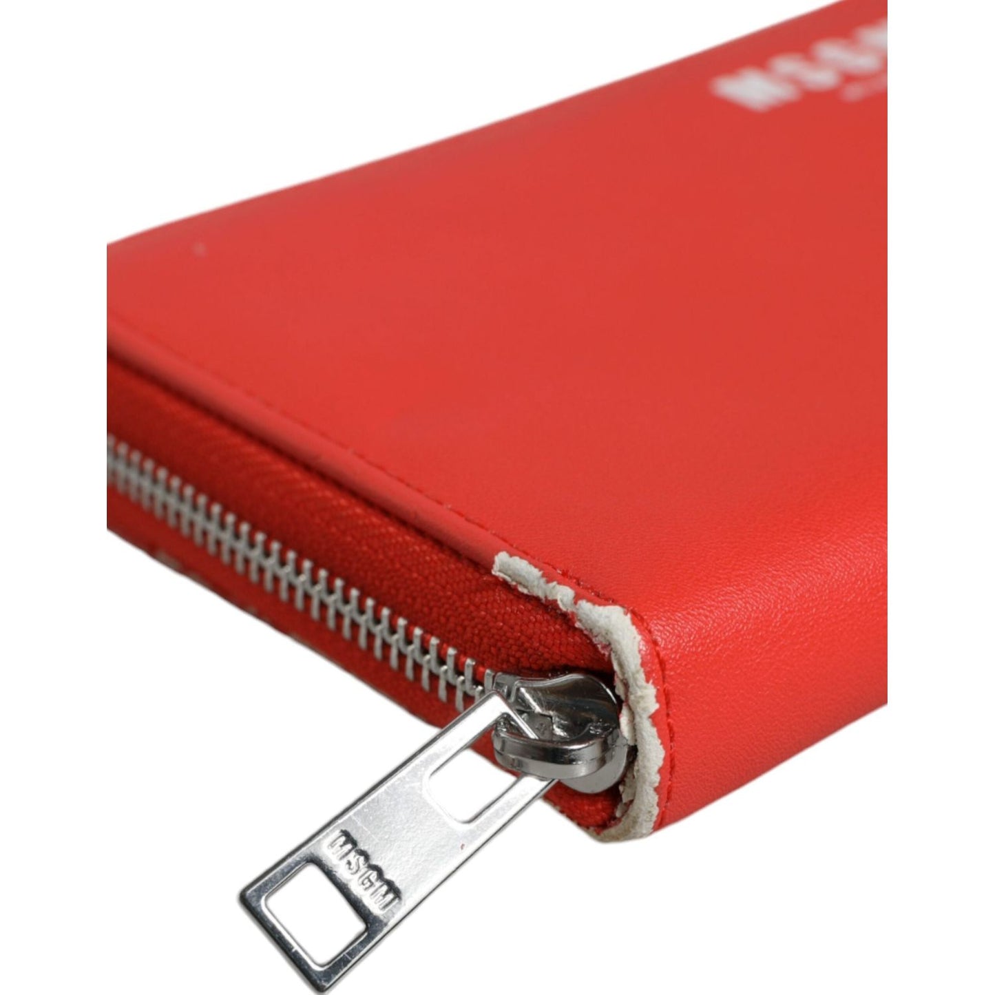MSGM Red Leather Continental Zip Around Card Holder Bifold Clutch Wallet BAG1561