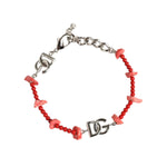 Dolce & Gabbana Silver Tone Brass Beaded Resin DG Logo Chain Bracelet SMY10383