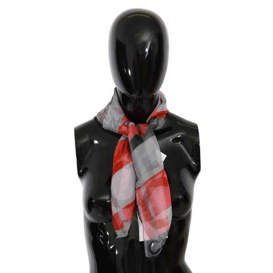 Costume National Gray Red 100% Silk Branded Scarf MS1555