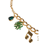 Dolce & Gabbana Gold Tone Brass Chain Pineapple Crystal Musical Necklace SMY10369