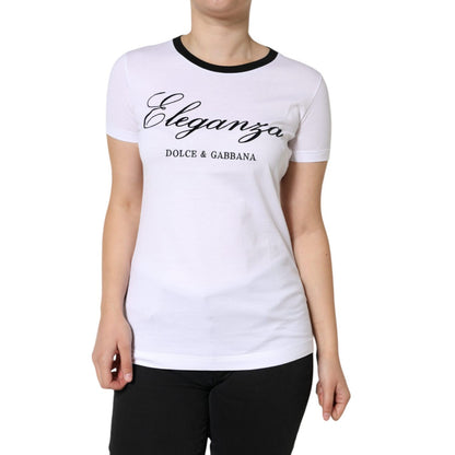 Dolce & Gabbana White Eleganza Print Cotton Short Sleeves T-shirt