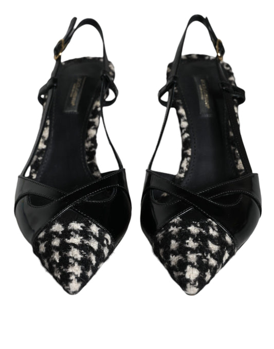 Dolce & Gabbana Black Leather Houndstooth Slingback Shoes Dolce & Gabbana Black