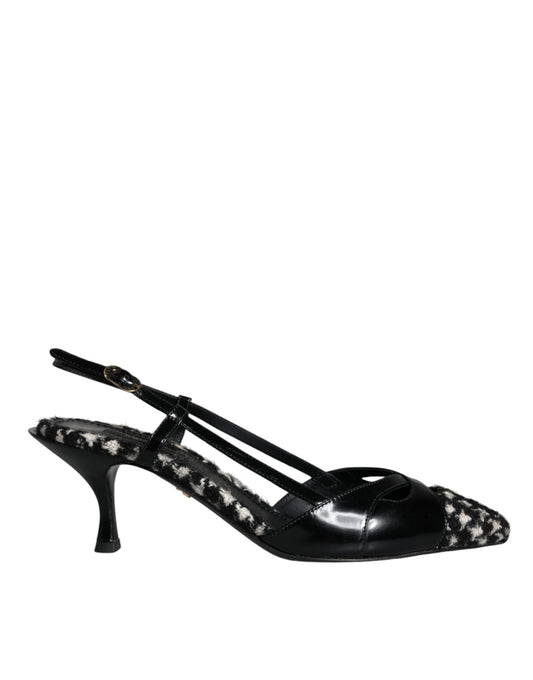Dolce & Gabbana Black Leather Houndstooth Slingback Shoes Dolce & Gabbana Black