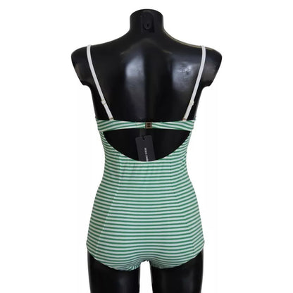 Dolce & Gabbana White Green Stripes One Piece Beachwear Swimwear