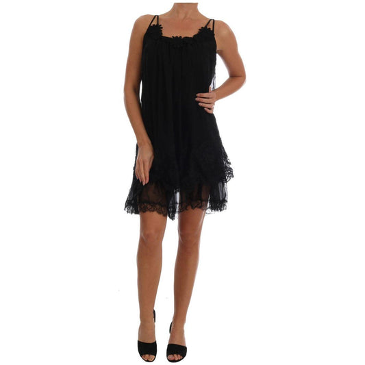 Dolce & Gabbana Elegant Black Silk Lace Chemise Dress Dolce & Gabbana Rosy Brown