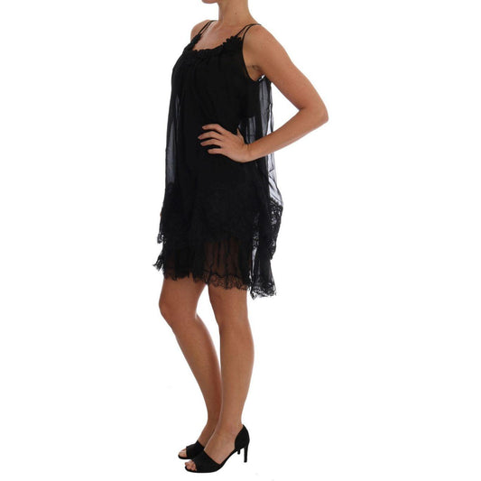 Dolce & Gabbana Elegant Black Silk Lace Chemise Dress Dolce & Gabbana Rosy Brown