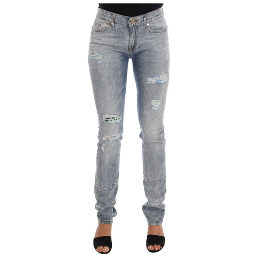 Versace Jeans Chic Light Blue Torn Slim Fit Jeans Versace Jeans Light Slate Gray