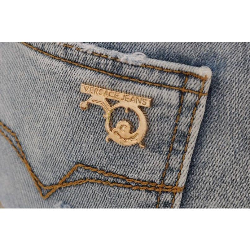 Versace Jeans Blue Wash Torn Stretch Slim Fit Jeans
