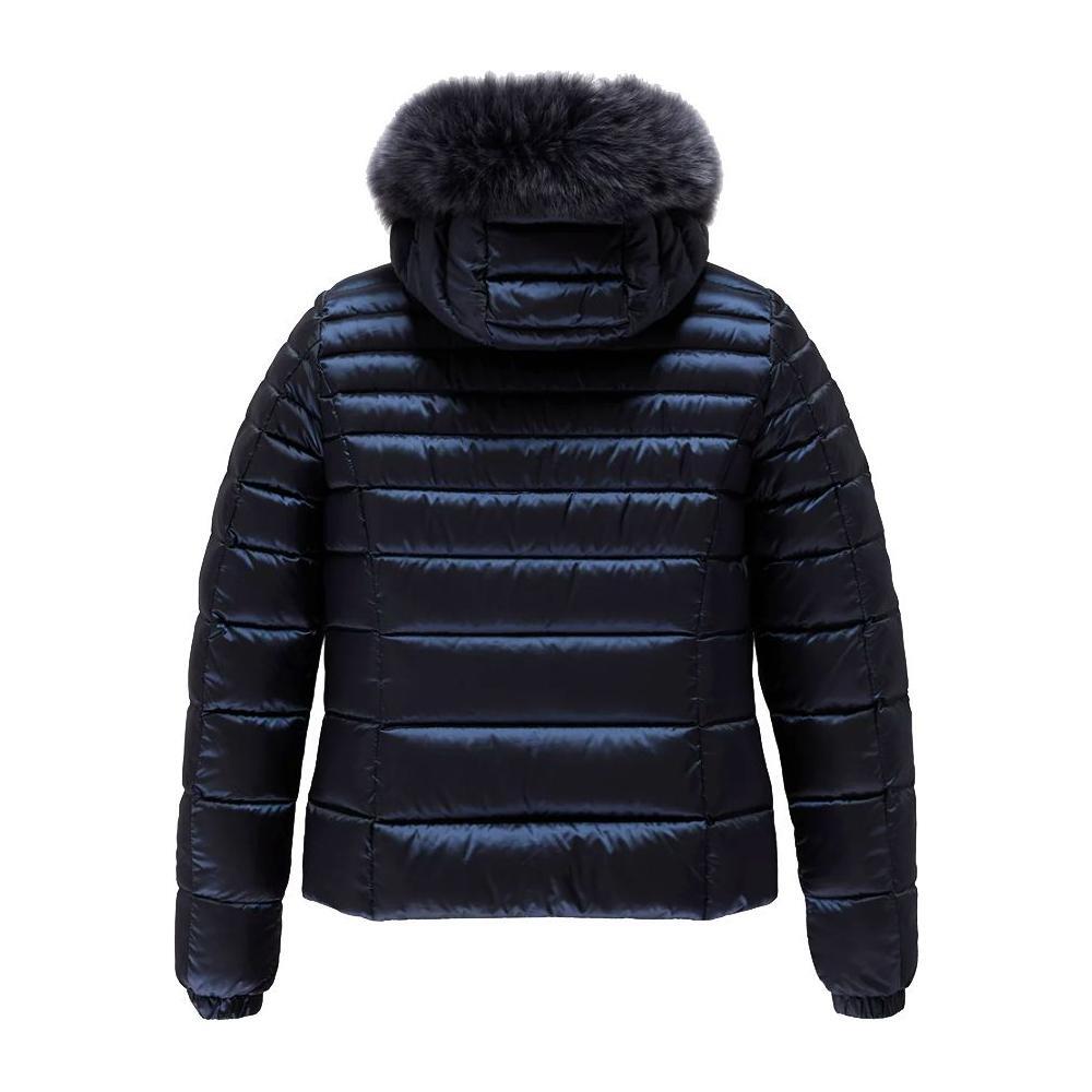Refrigiwear Blue Nylon Women Jacket with Feather Padding and Fur Hood RE-14054-XS