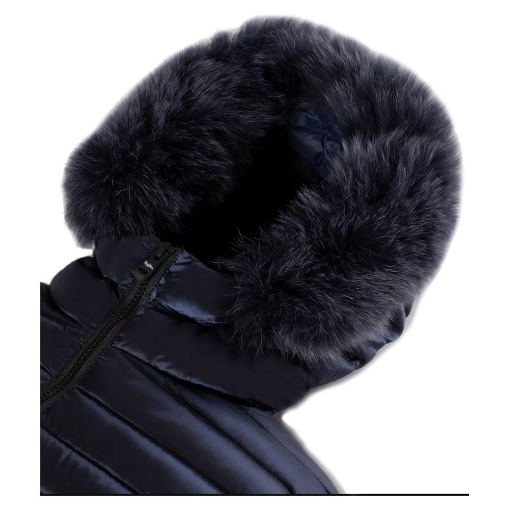 Refrigiwear Blue Nylon Women Jacket with Feather Padding and Fur Hood RE-14054-XS