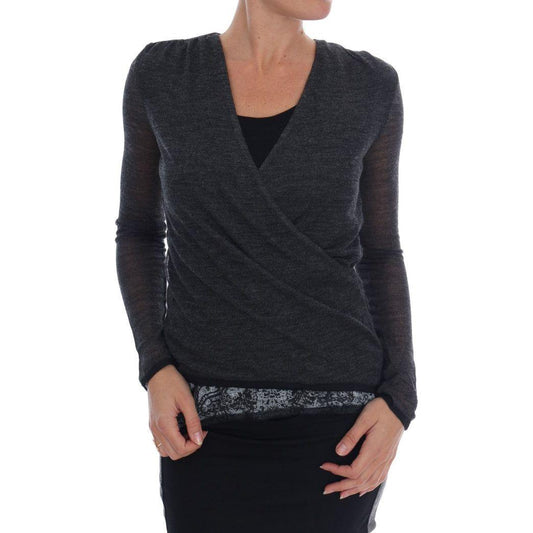 Ermanno Scervino Chic Gray Lace Sleeve Blouse Ermanno Scervino Dark Slate Gray