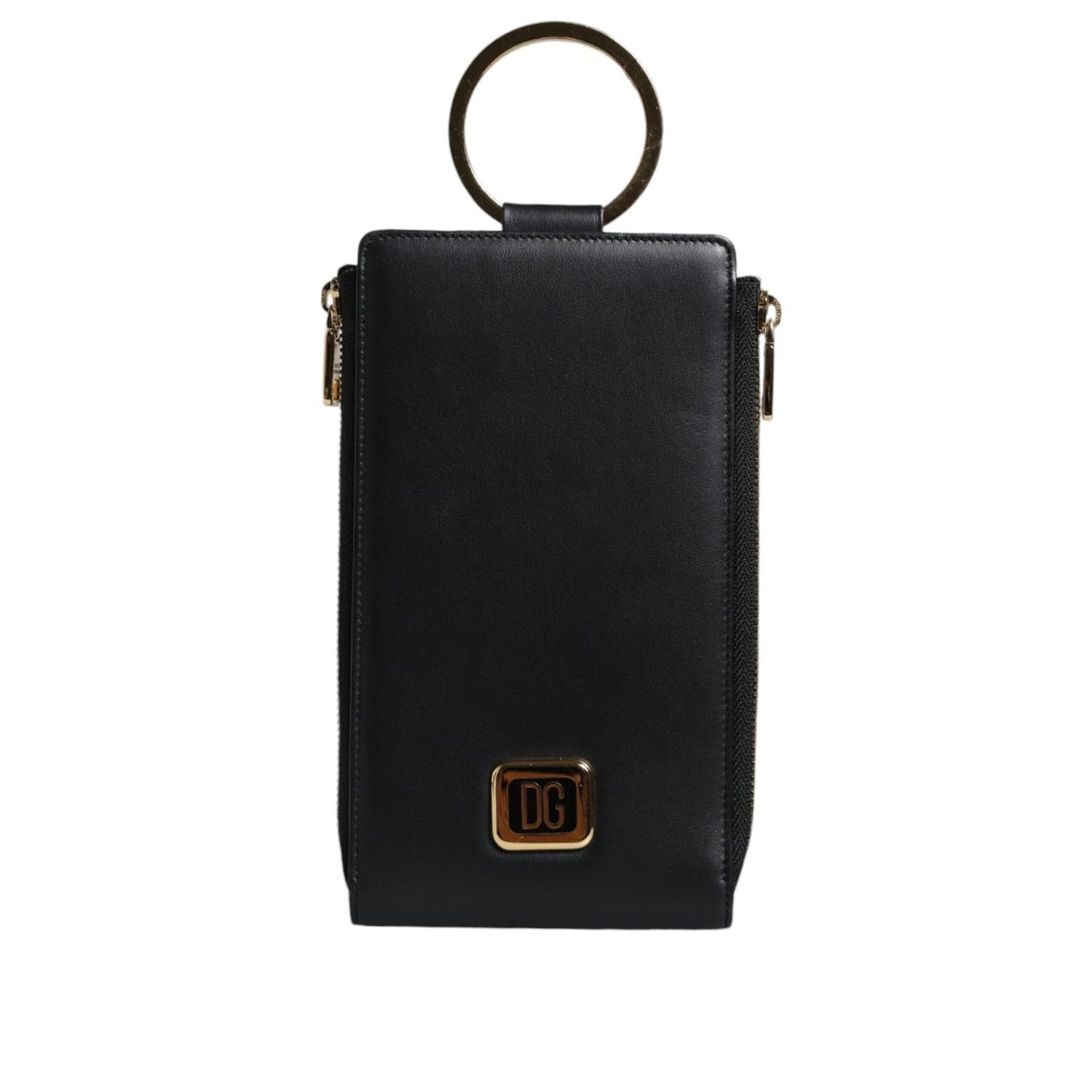 Dolce & Gabbana Black Leather Logo Plaque Neck Strap Card Coin Wallet BAG4127