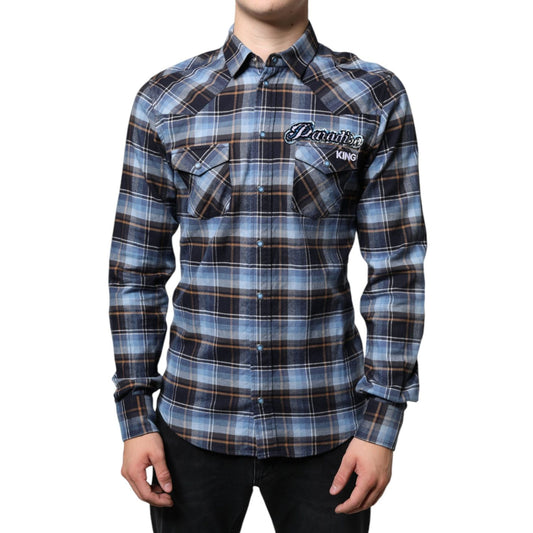 Dolce & Gabbana Multicolor Checkered Paradiso Patch Slim Fit Shirt