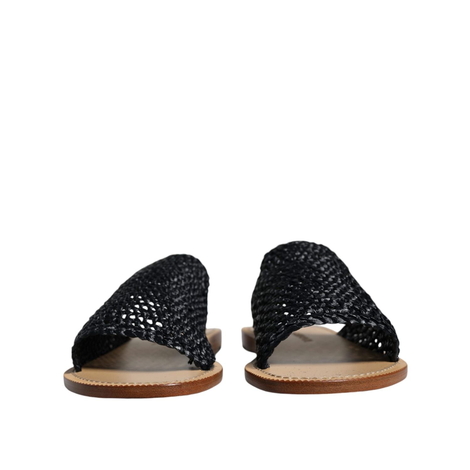 Dolce & Gabbana Black Monochrome Braided Raffia Slides Shoes