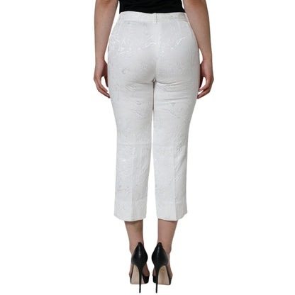 Dolce & Gabbana White Floral Brocade Cotton Cropped Pants