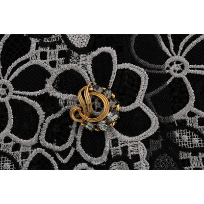Dolce & Gabbana Floral Macramé Lace Crystal Button Skirt