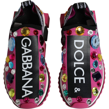Dolce & Gabbana Pink Sorrento Crystals Low Top Sneakers Shoes