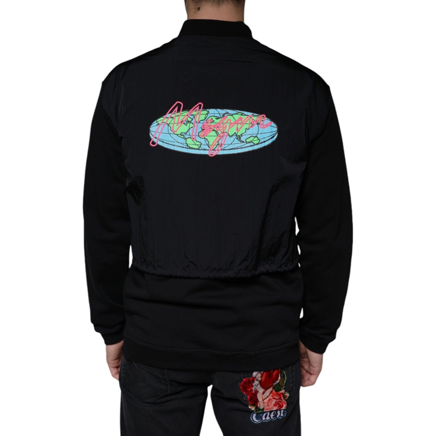 MSGM Black Cotton Full Zip Bomber Long Sleeves Jacket