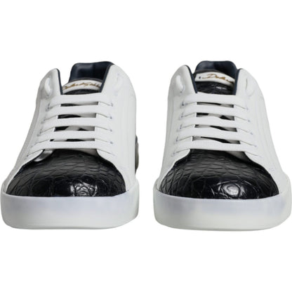 Dolce & Gabbana White Leather Logo Portofino Sneaker Shoes